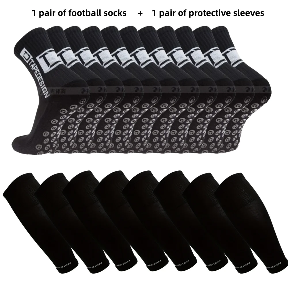 1 paar voetbalsokken + 1 paar beschermhoezen Voetbalsokken voor heren en dames Antislipgreep Comfortabel