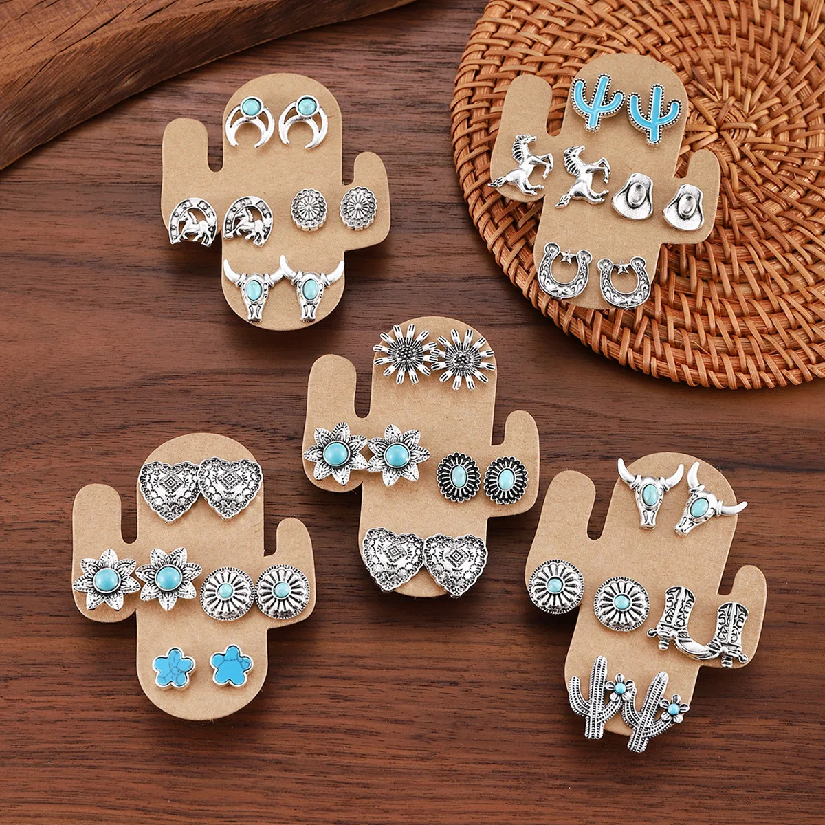 DIY accessories European and American fashion new retro bull head boots multi-style set earrings women's personality versatile e