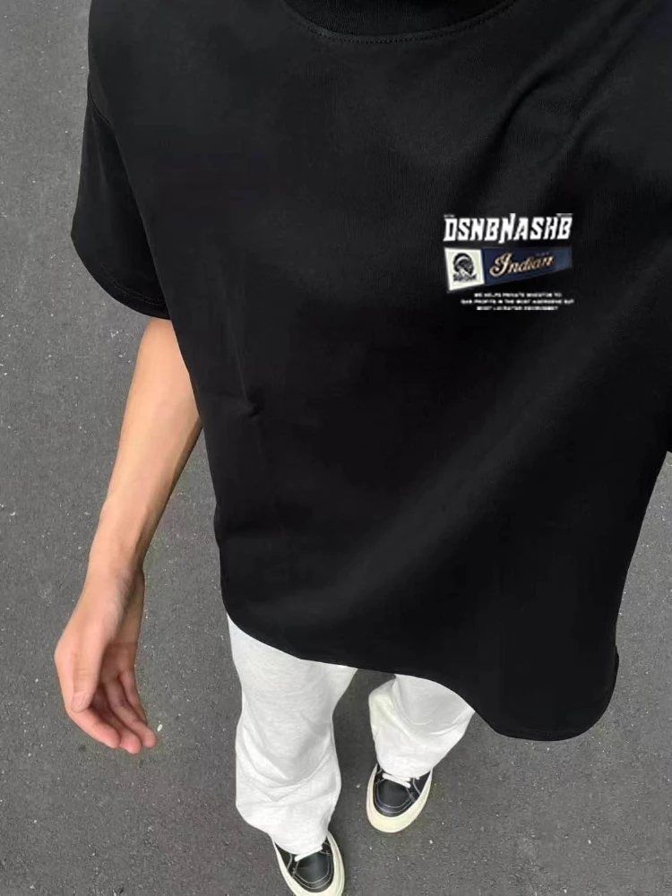 تي شيرت رجالي أمريكي جديد عالي الجودة من القطن بأكمام قصيرة للخروج كاجوال فضفاض متعدد الاستخدامات مطبوع عليه حروف فضفاض مقاس كبير #4