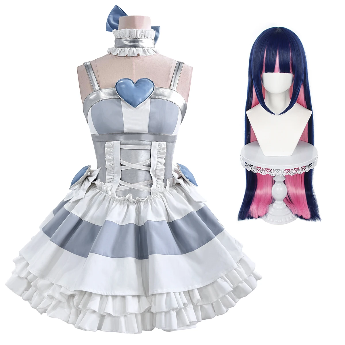 HOLOUN Strumpf Cosplay Kostüm Perücke Panty Strumpf Anime Kleid Strümpfe Bowknot Convention Halloween Weihnachten