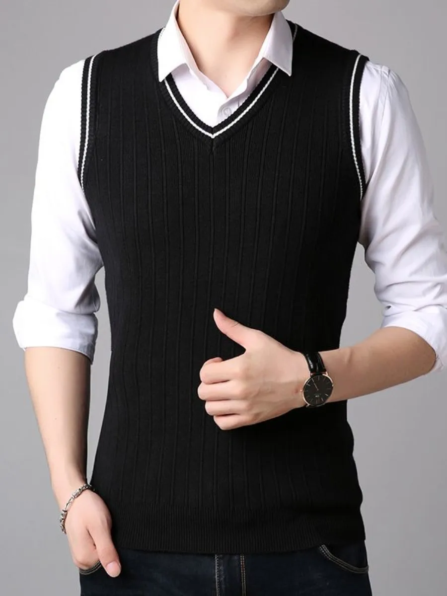 

Men's Knitted V-Ne Sweater Vest Casual Slim Fit Autumn New Sle Faionable Korean Version Woolen Vest for Students
