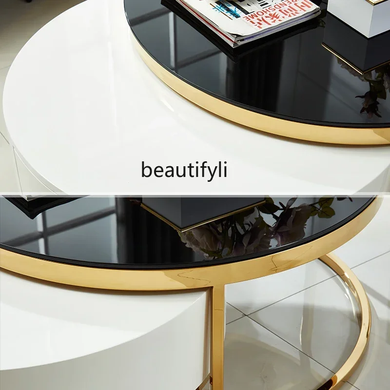 K185 رخام فاخر خفيف بسيط وحديث طاولة شاي مستديرة غرفة المعيشة المنزل الإبداعية الشمال شقة صغيرة #4