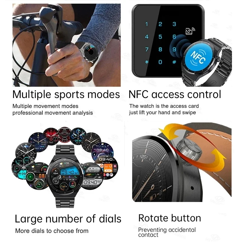 Smartwatch NFC 2024, męski ekran AMOLED, zawsze wyświetla czas, połączenie Bluetooth, wodoodporny inteligentny zegarek dla Xiaomi Huawei GT3 Pro