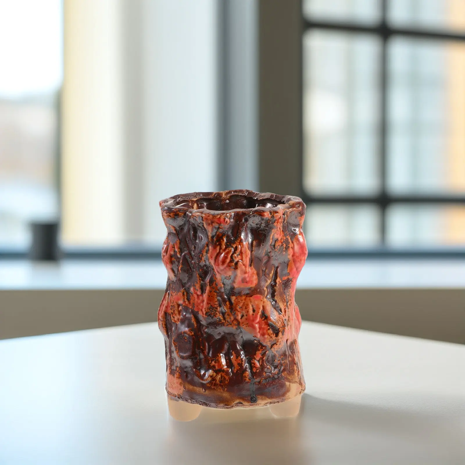1Pcs Handmade Ceramic Succulent Plant Pot Crude Pottery Flower Container with Artistic Texture Ideal for Indoor Outdoor Desk