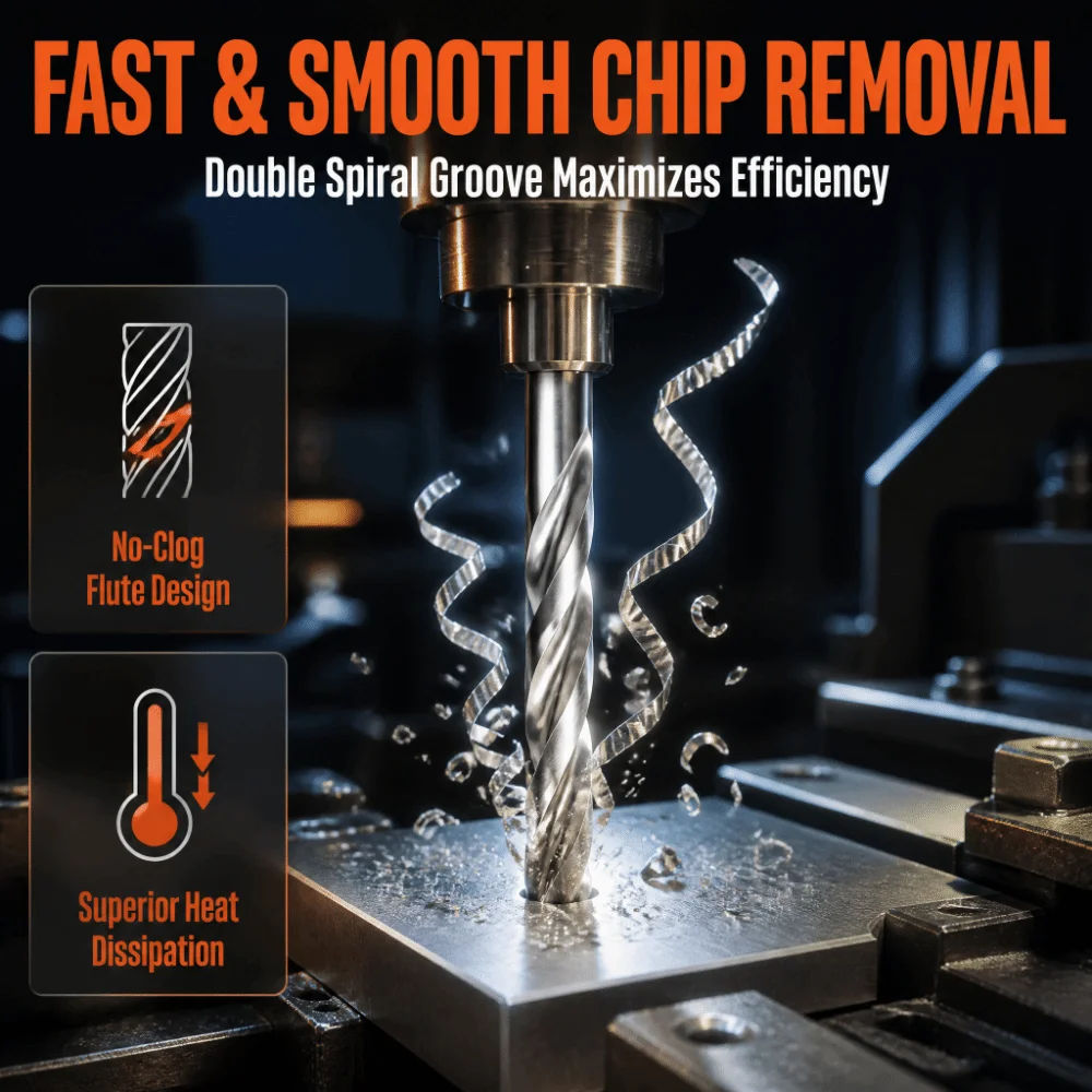 Rolled Process HSS Drill Bit 135 Degree Point Double Spiral Groove Twist Drill Bit Fast Chip Removal Drill Bit Set
