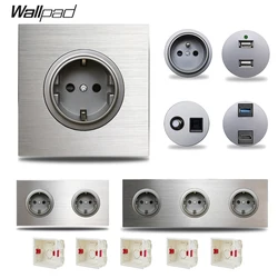 Wallpad Brushed Silver Matte Grey EU Wall Socket Aluminum Metal Panel 1 2 3 4 5 Posts Electric Outlet New Design