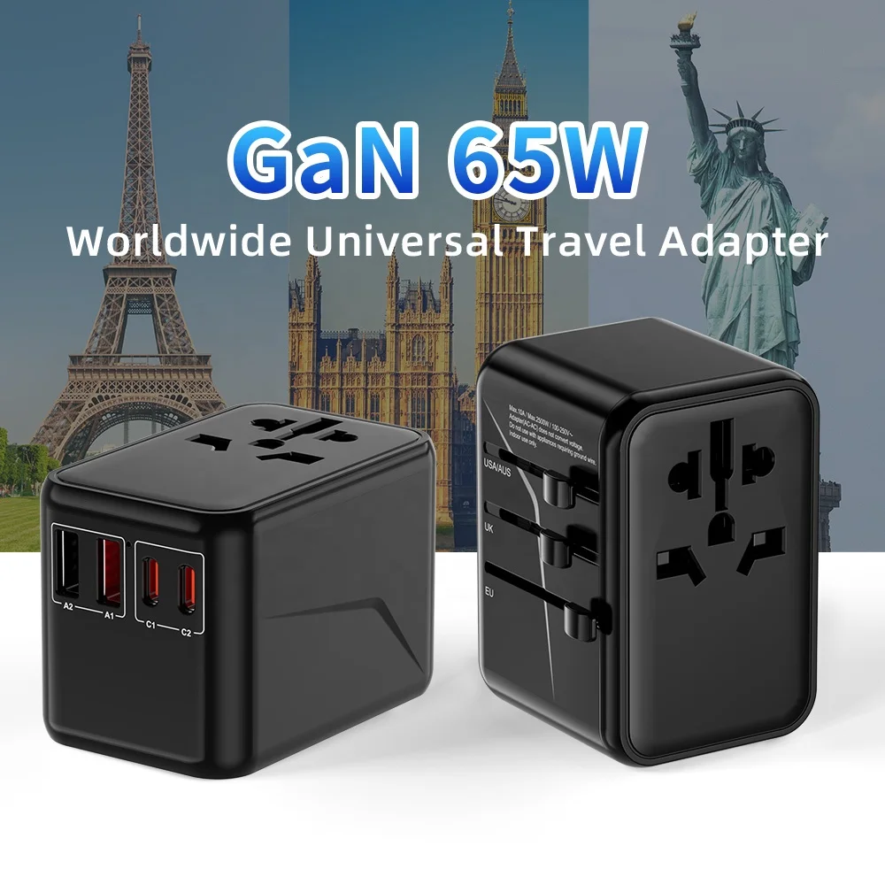 Universal Travel Adapter Worldwide International Plug Adapter with 2 USB-C PD and 2-USB a QC Ports