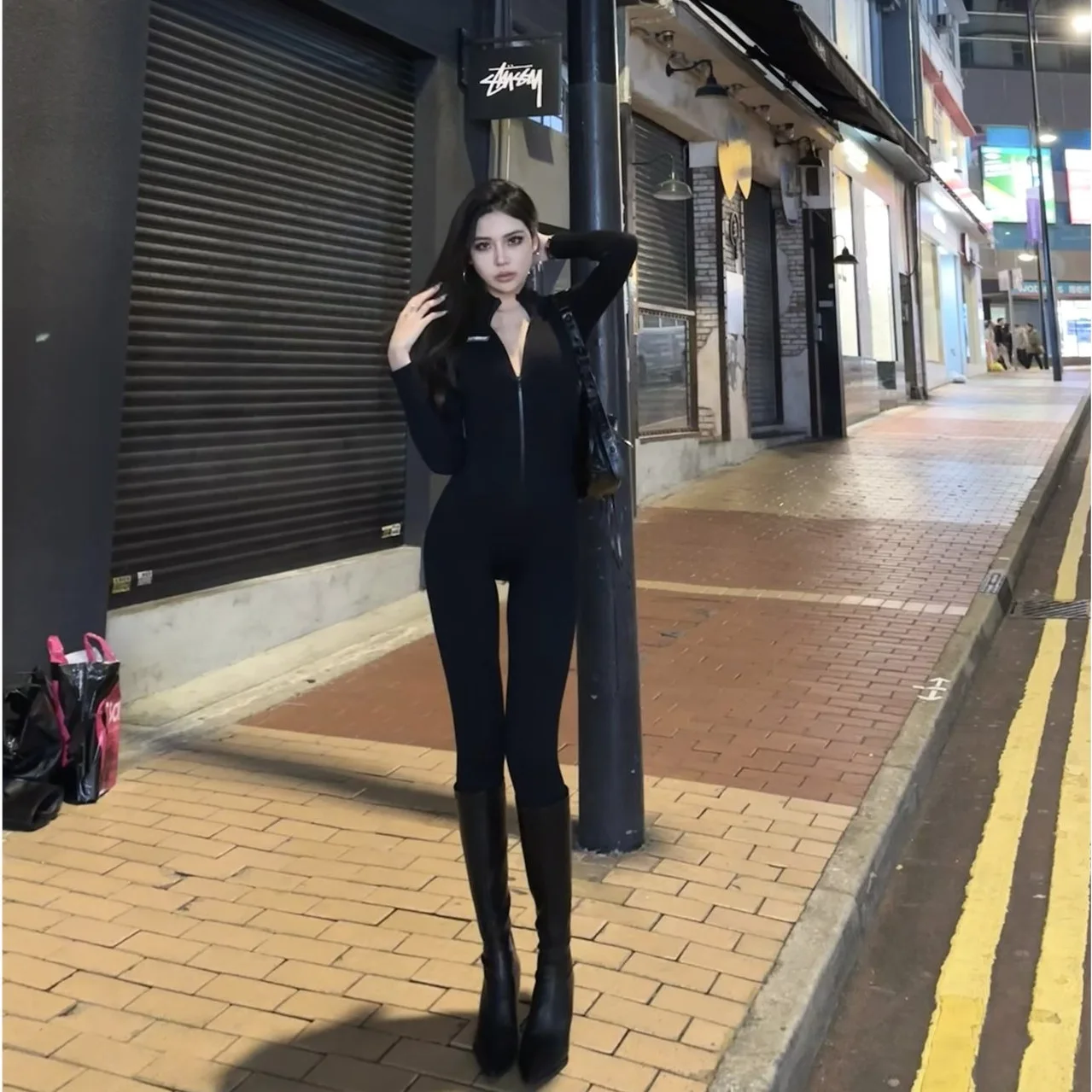 

2026 New Arrival Women's Sexy Bodycon Jumpsuit Slim Fit Long Sleeve Zip Up Streetwear Jumpsuit