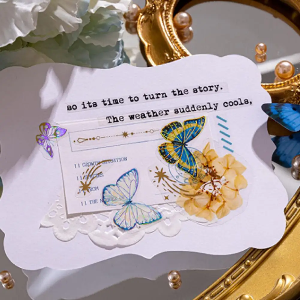 3 pezzi adesivi farfalle lucido Vintage rimovibile diario diario Scrapbook telefono frigorifero adesivi forniture per studenti