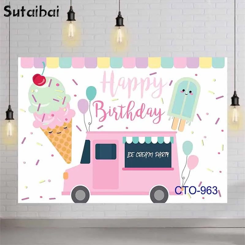 

Candy Bar Sweet Pink Girl 1st Birthday Backdrop Ice Cream Car Shop Store Photo Booth Background Studio Party Photography Props