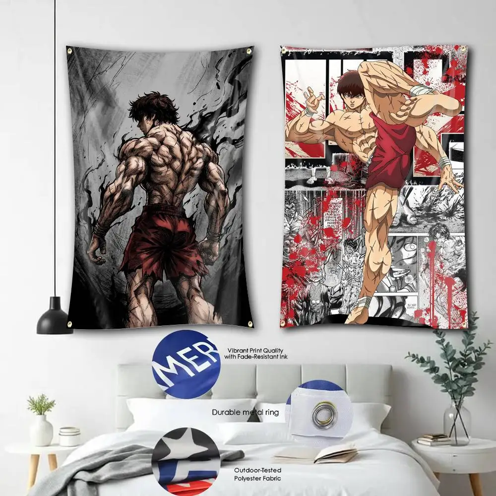 H-Hanma Anime Grappler B-Baki  Flag Tapestry Banner for Bedroom Living Room Outdoor Camping Custom Supported