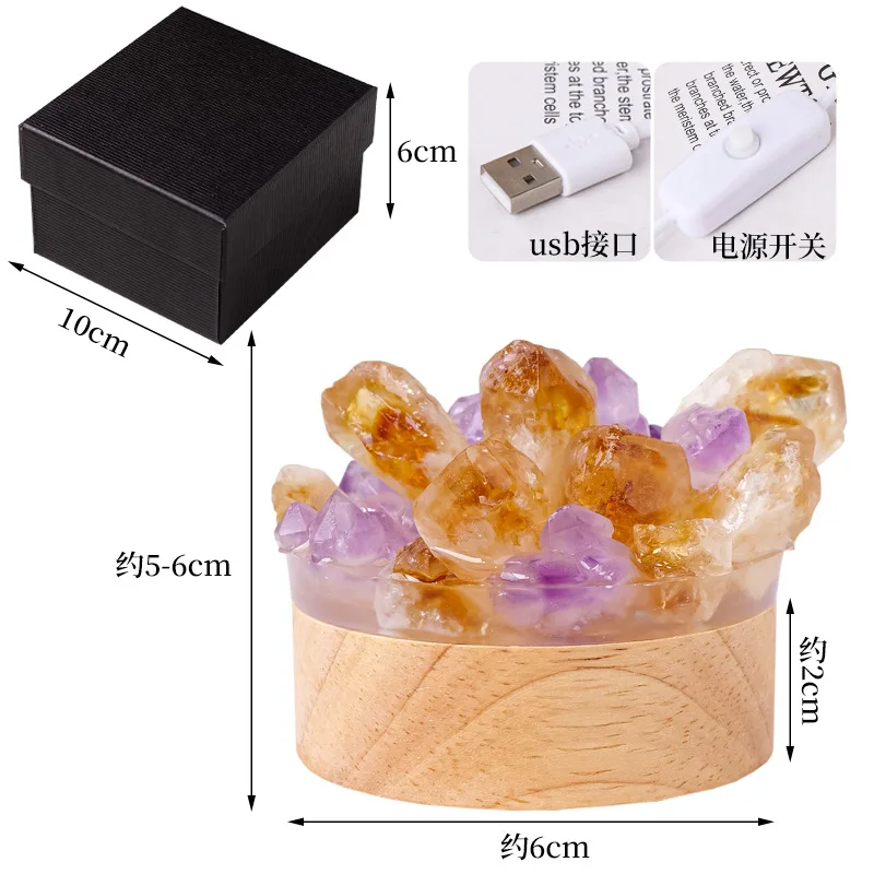 Cozy Crystal Night Light, Wooden Base, Indoor Decorative Amethyst Mood Lamp Bedroom Creative Gift Decorative Ornament