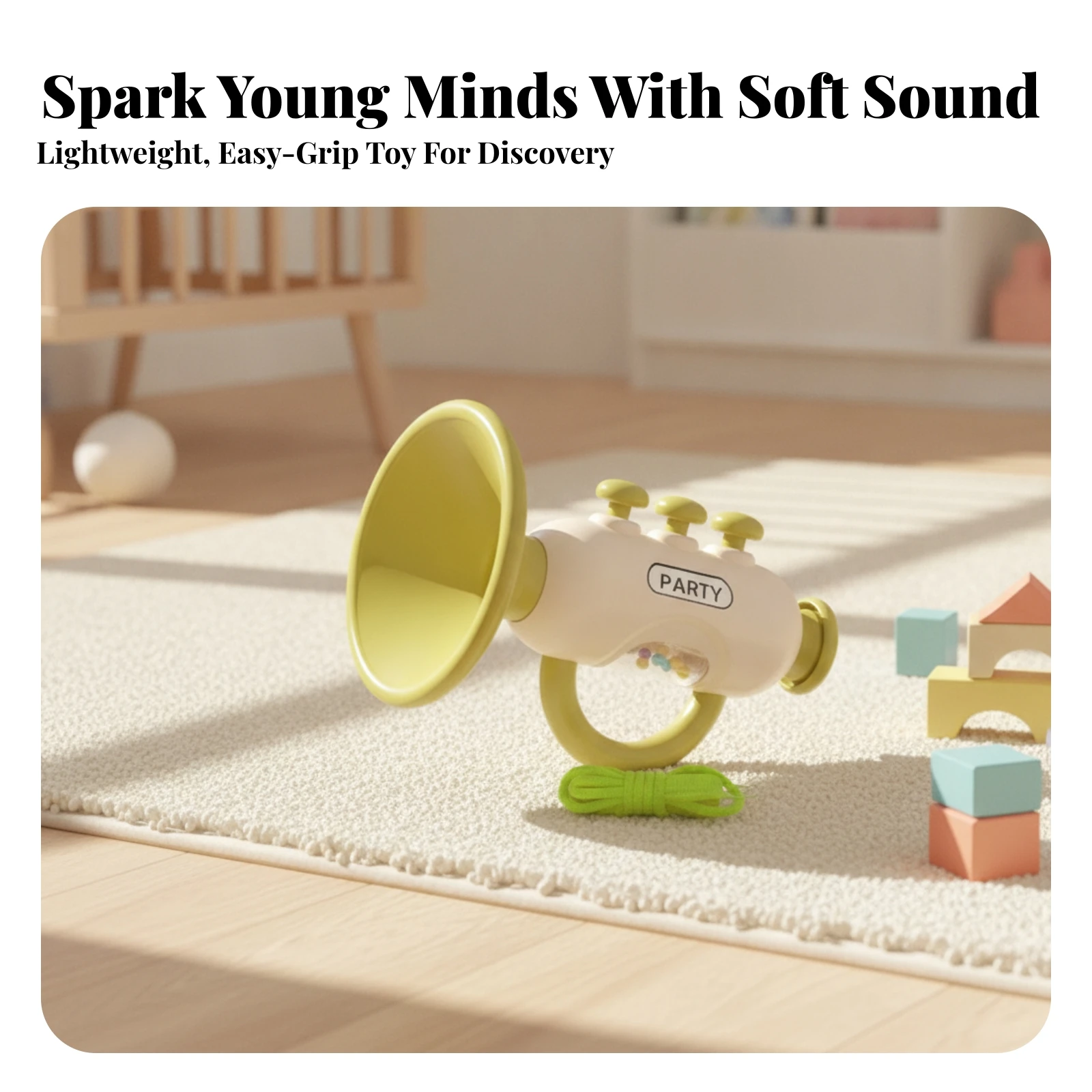 Toy Trumpet with Hanging Cord Lightweight Toy Mouthpiece with Beads Beginner-Friendly Educational for Toddlers, Early Music Play