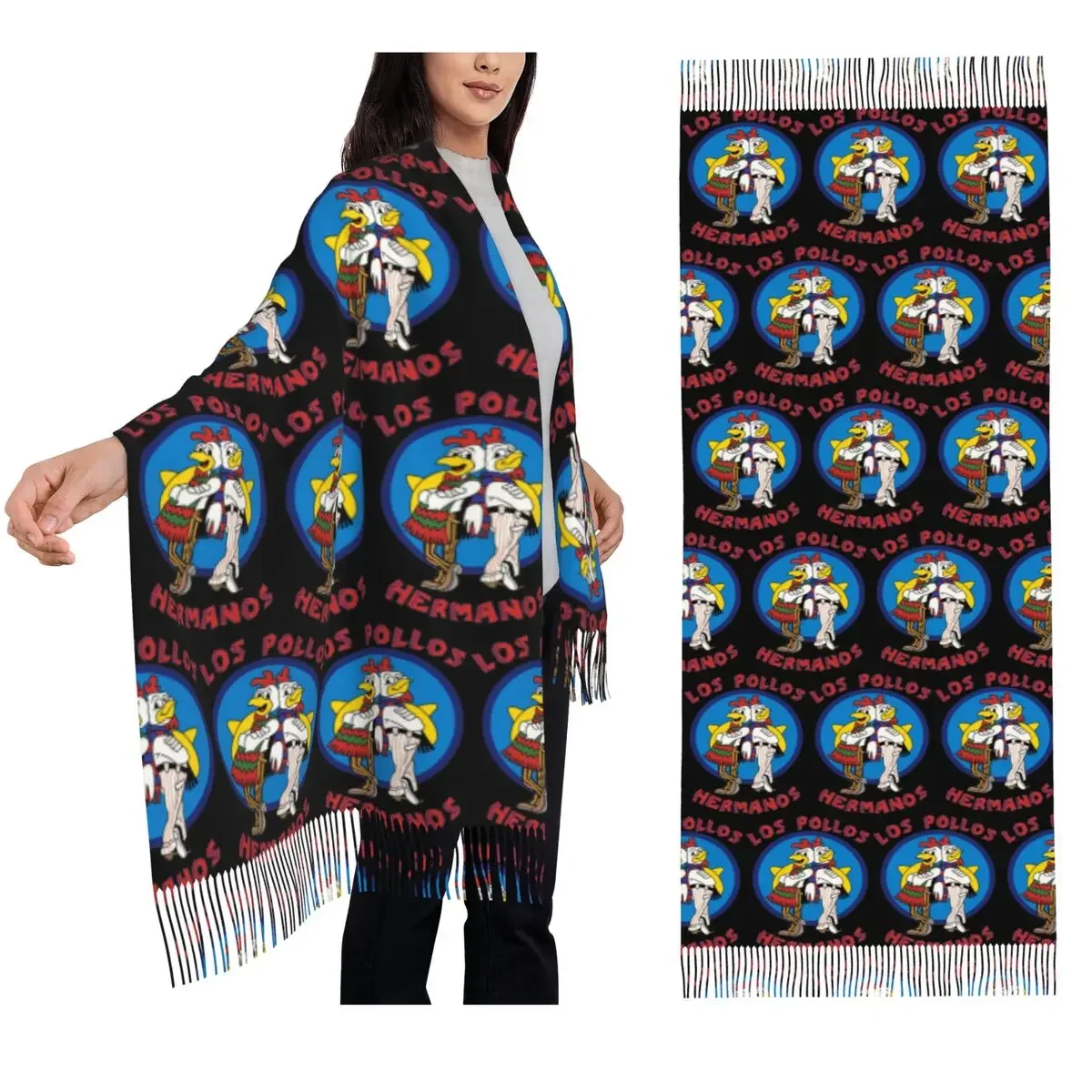 

Нагрудник на заказ Breaking Bad LOS POLLOS Hermanos, шарф с кисточками, женские мягкие теплые шали и накидки, большая осенне-зимняя шаль, накидка