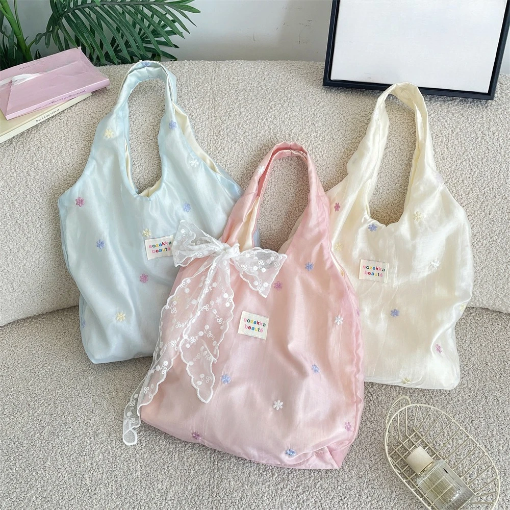 

Korean Floral Embroidered Tote Bag Women Handbags Large Capacity Fashion Single Shoulder Bag Women's Purses and Handbags