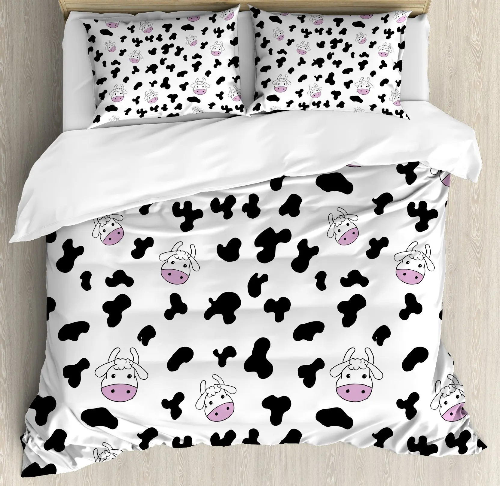 Imagem -03 - Vaca Imprimir Duvet Cover Conjunto com Fronhas Cobertura Comforter Decoração do Quarto Twin Size Preto e Branco Peças