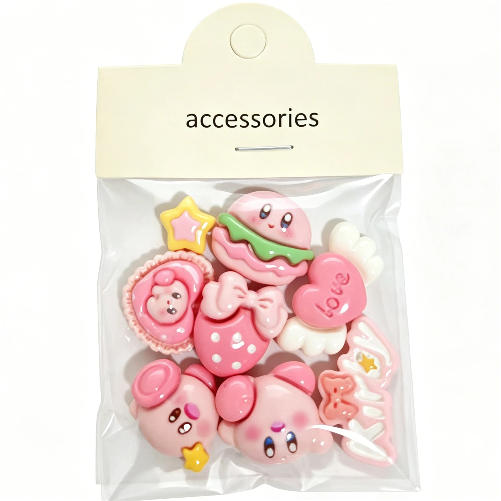 7pcs Kawaii Kirby Decorative Resin Accessories Anime Cartoon Water Cup Card Decoration DIY Phone Case Glue Hair Accessories Gift