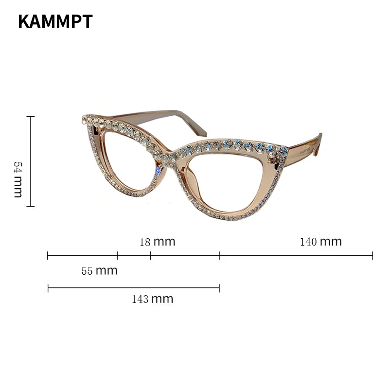 KAMMPT Retro Cat Eye Glasses With Rhinestones for Women 2024 New Stylish Trendy Luxury Brand Designer Oversized Spectacles