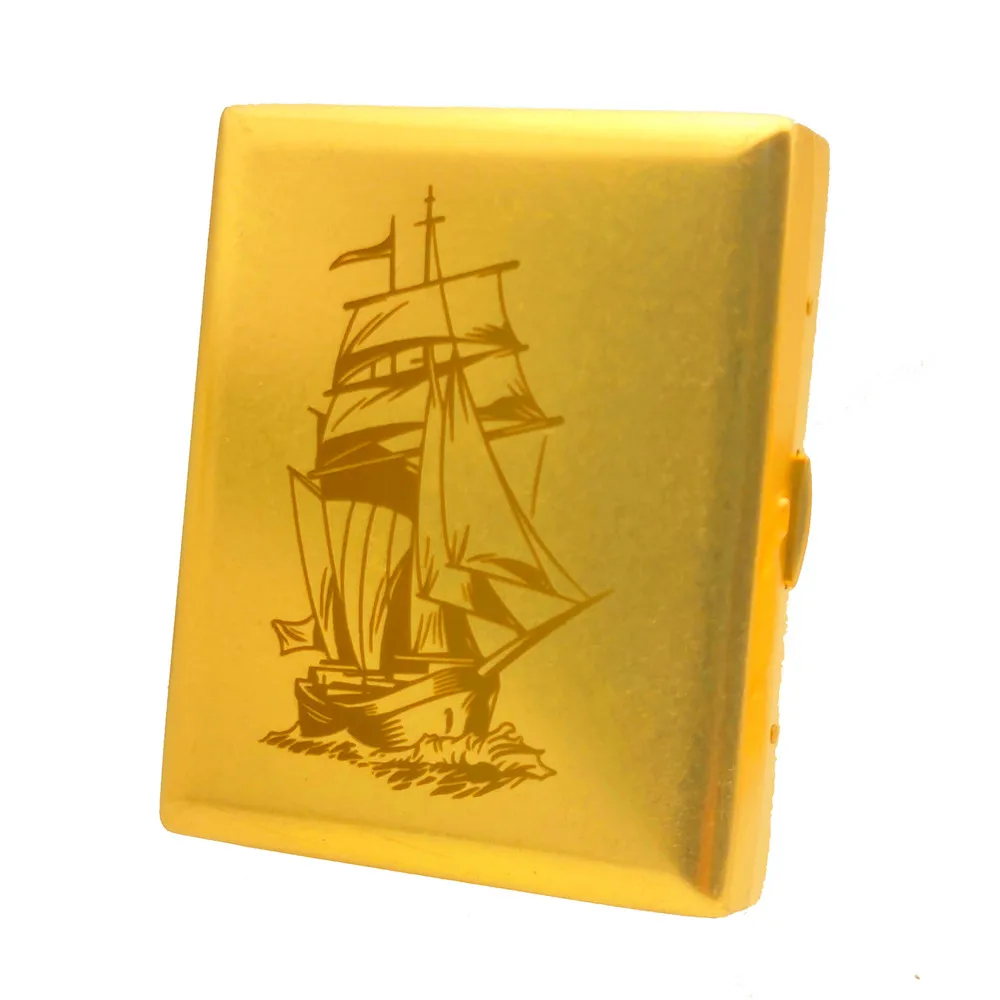 Luxury Customizable Laser Engraved Sailing 20 Brass Cigarette Case Copper Cigarette Box Smoking Gadget with Gift Boxes