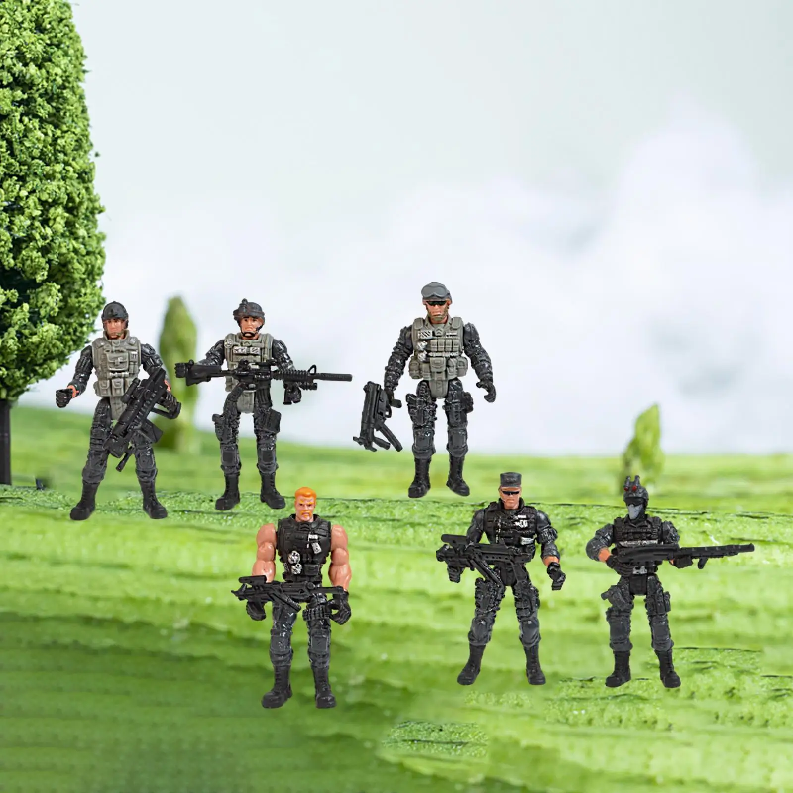 6Pcs Action Figures in Various Poses and Accessories Body Adjustable Realistic Army Ranger Action Figures for Boys Children Gift