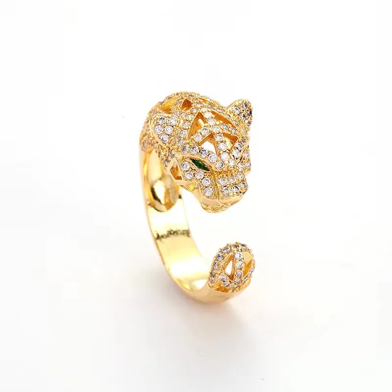 Euro-american fashion leopard-head ring micro-inset zircon animal ring female opening adjustable ring jewelry