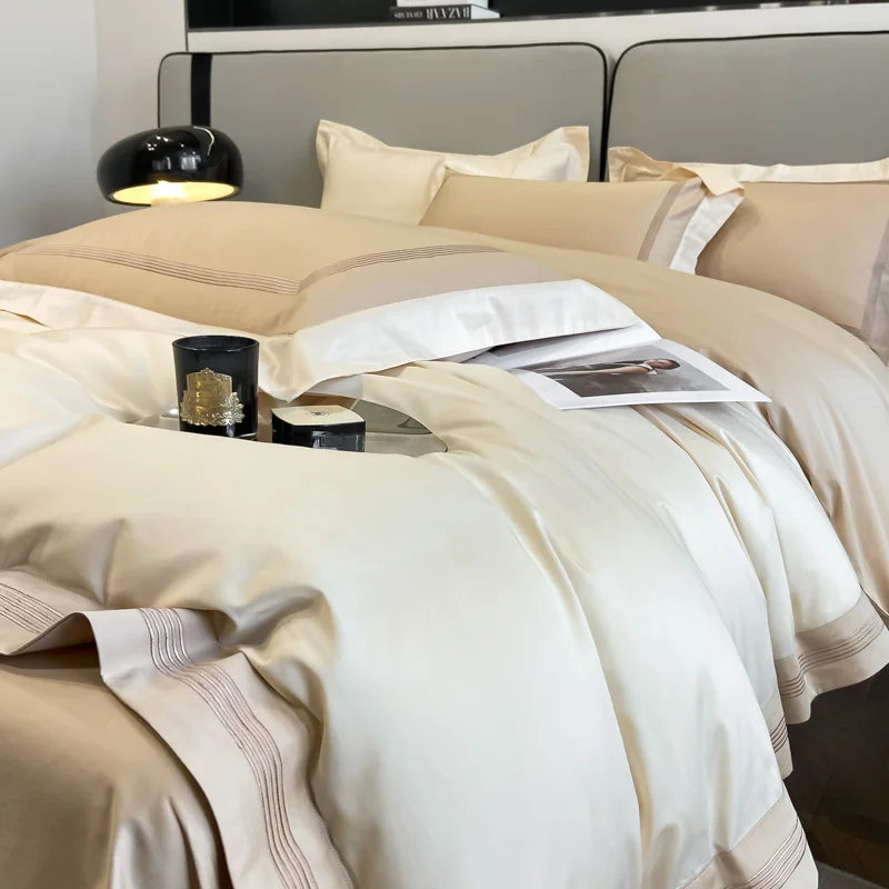 600TC Long-staple Cotton Luxury Hotel Style Bedding Set Premium Pure Cotton Embroidery Quilt Sets Set Bed Sheet Pillowcase 4Pcs