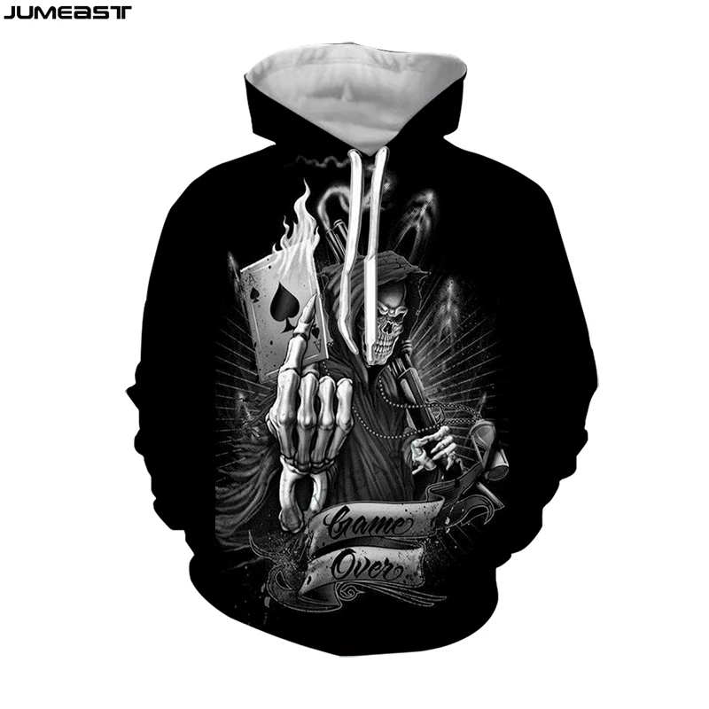 Jumeast Men's Hoodies Skull Play Poker Cards Women's Sweatshirt 3D Oversized Coat Streetwear Tracksuit Spring Autumn Pullover