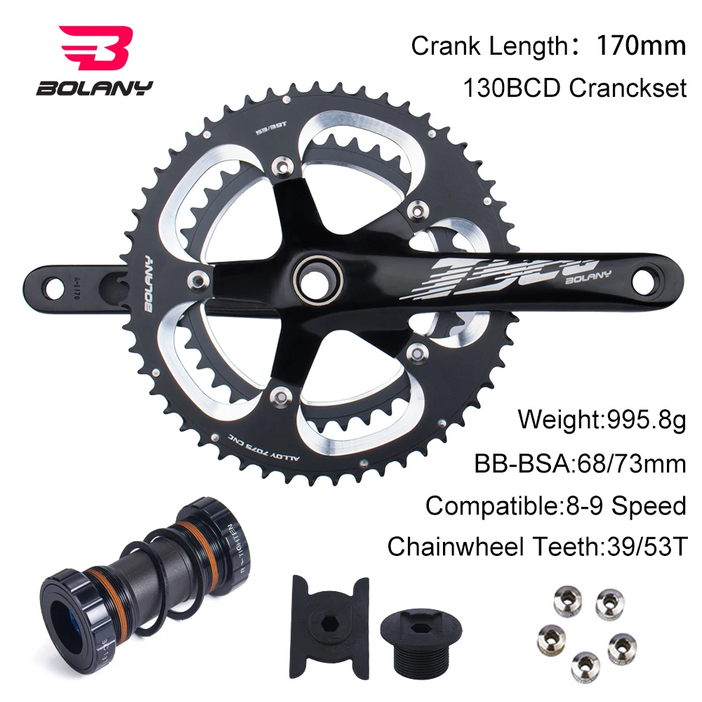 

BOLANY Road Bike Double-Piece Crankset Crank Hollow One-Piece Crankset 130BCD 39/53T 8 9 Speed 170mm 115mm Bicycle Accessories