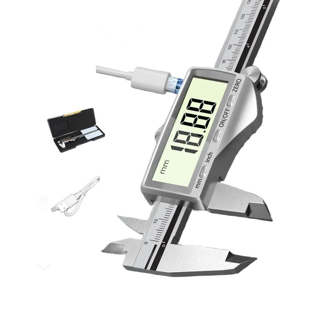 Rechargeable Digital Vernier Caliper with USB-C Port 0.01mm Measurement Accuracy Stainless Steel Construction for Daily Use