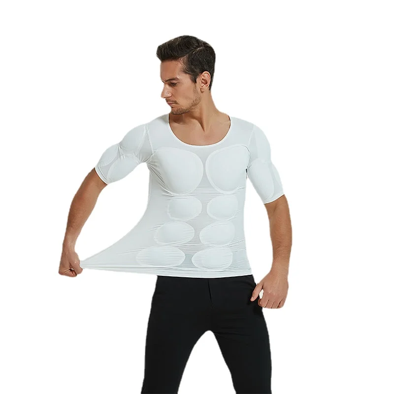 Men Body Shaper Fake Muscle Enhancers ABS Invisible Pads Top Cosplay Chest Shirts Soft Protection Fitness Muscular Undershirt