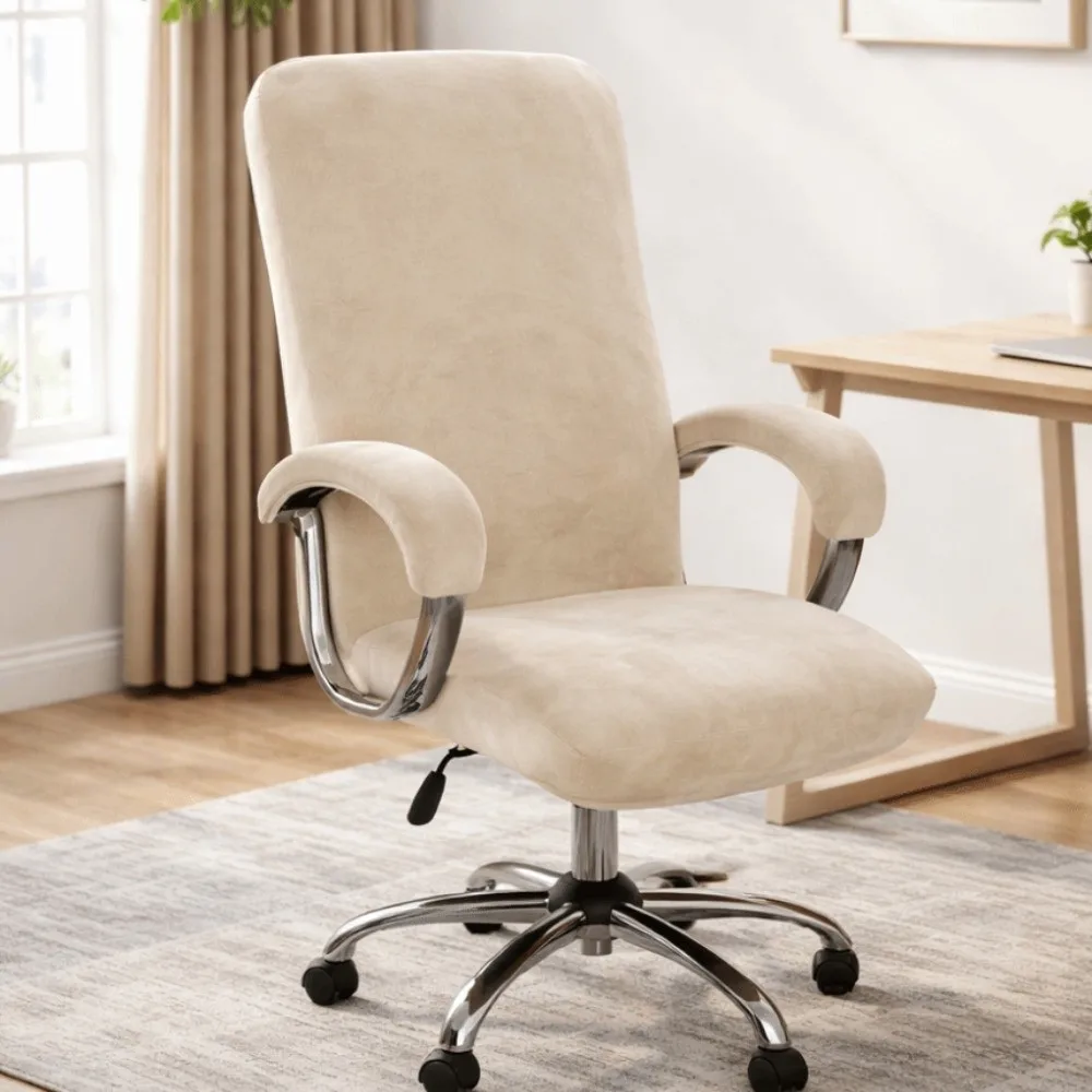 Elastic Office Chair Cover Removable Thickened Velvet Chair Cover Washable Solid Color Armchair Slipcover Conference Room
