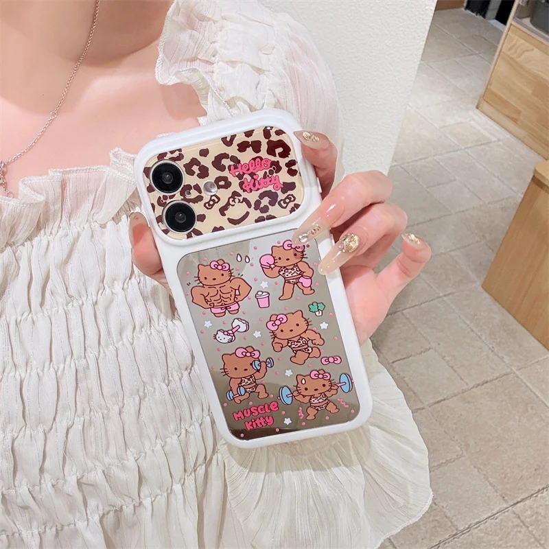 

Y2K Cute Brown Hello Kitty Bear Leopard Print Phone Case for iPhone 15 16 17 Pro Max Cool Girl Shockproof Cover iphone 17 pro ma
