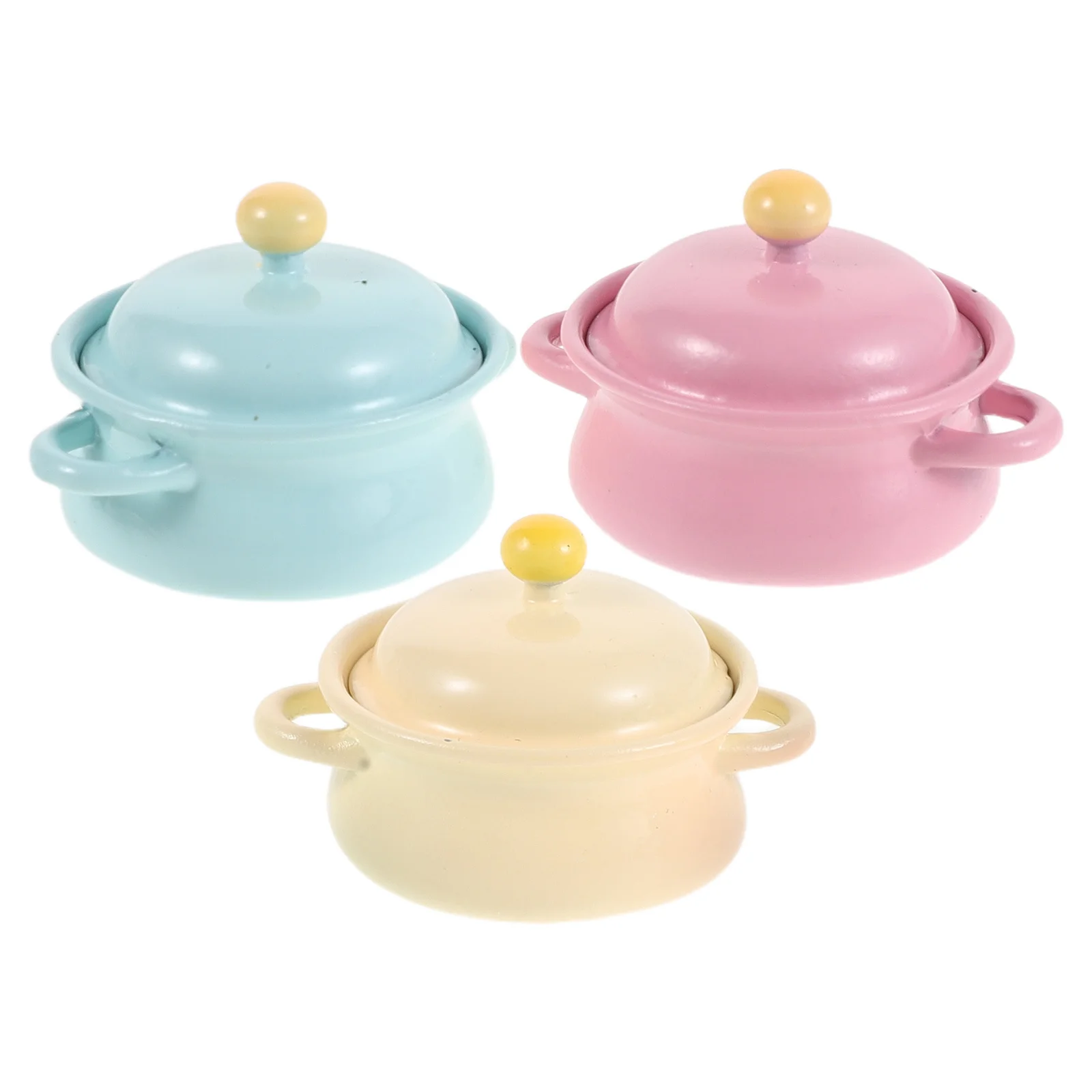 3Pcs Miniature Stew Pot Set Double Handle Casserole Dish for Dollhouse Kitchen Decor Micro Landscape Cooking Utensil Collection