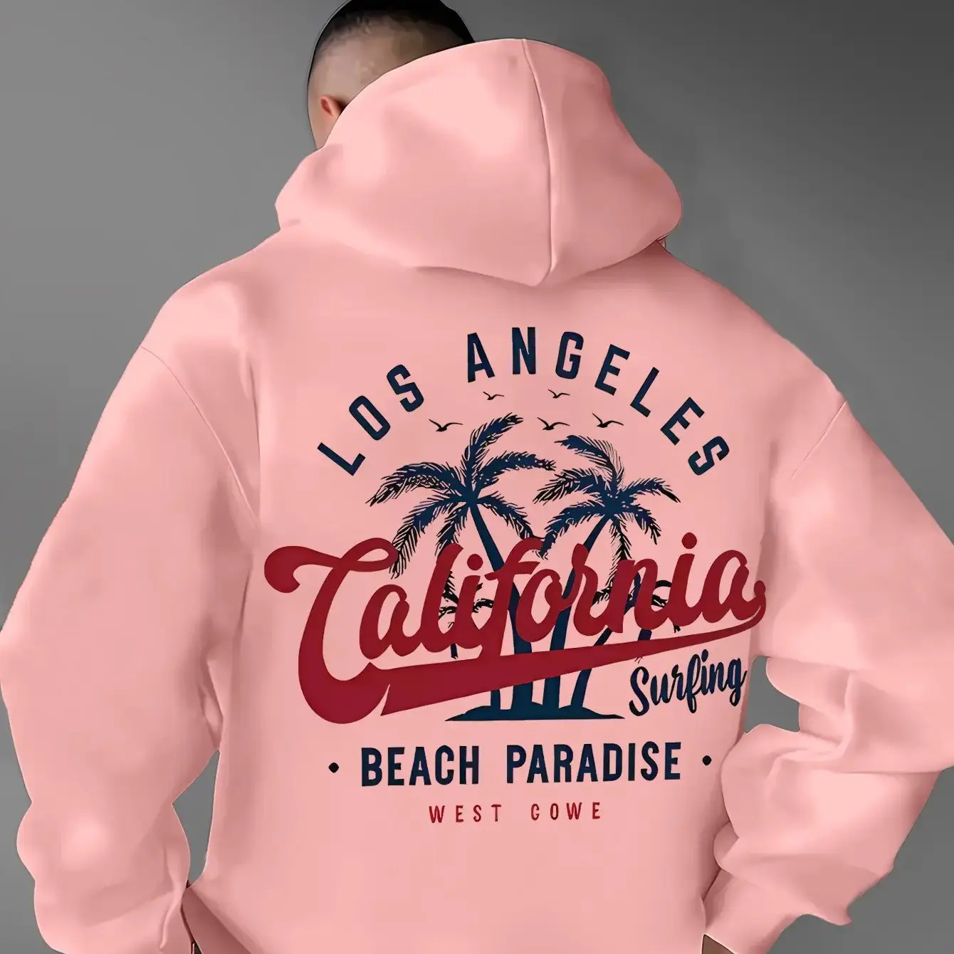 Übergroßer Herren-Hoodie Vintage Retro Los Angeles Kalifornien Kursivschrift Palme Surf Grafik Weicher Fleece Lässiger Pullover – Detail 7