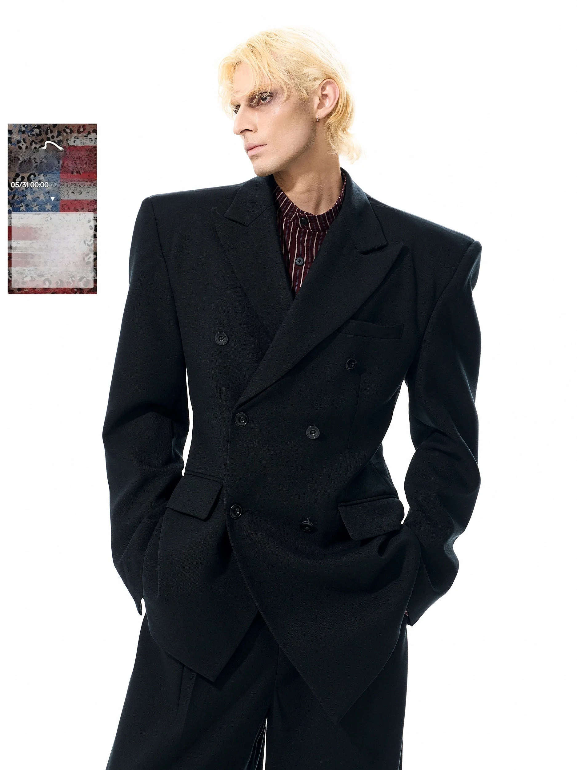

High-End Men's Wool Silk Shoulder Coat Autumn Casual Suit Jacket Removable Leather Collar Standard Fit Polyester Fiber