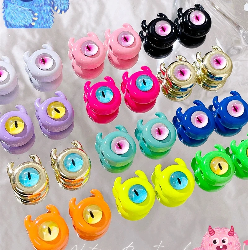 Newest 40pcs/lot color spray-paint cartoon monster shape alloy floating locket beads charms diy jewelry earring accessory