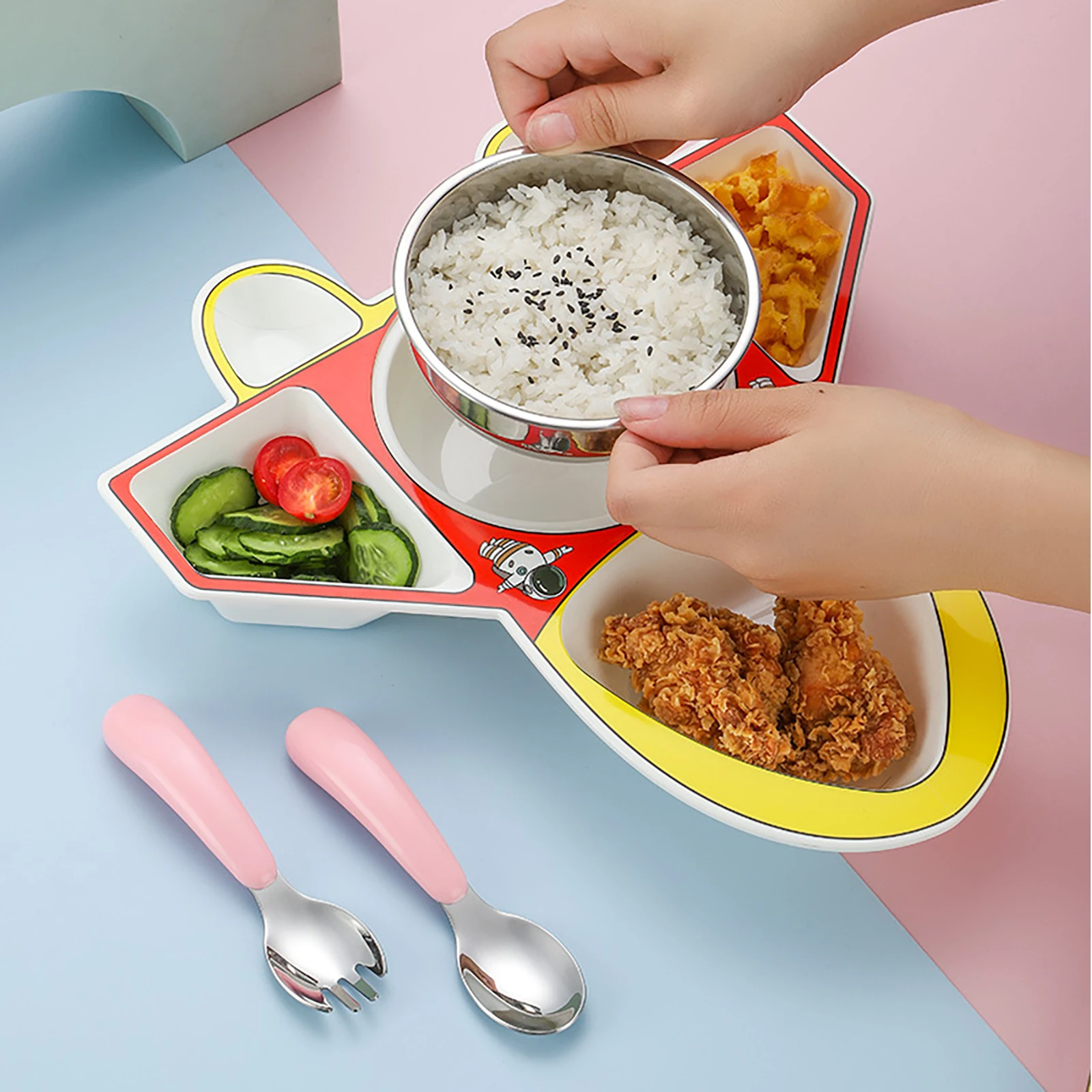 

Supplementary Food Bowl Tableware Set Childrens Plate Kids Plates Separated Compartment Airplane Serving Divided