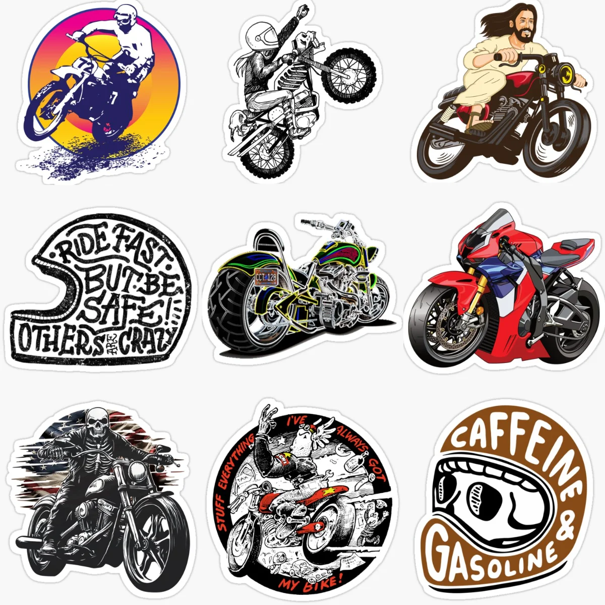 

Motorcycle Racing Stunt Creative Personalized PVC Sticker for Decorate Car Bicycle Off-road Window Helmet Wall Decal Accessories