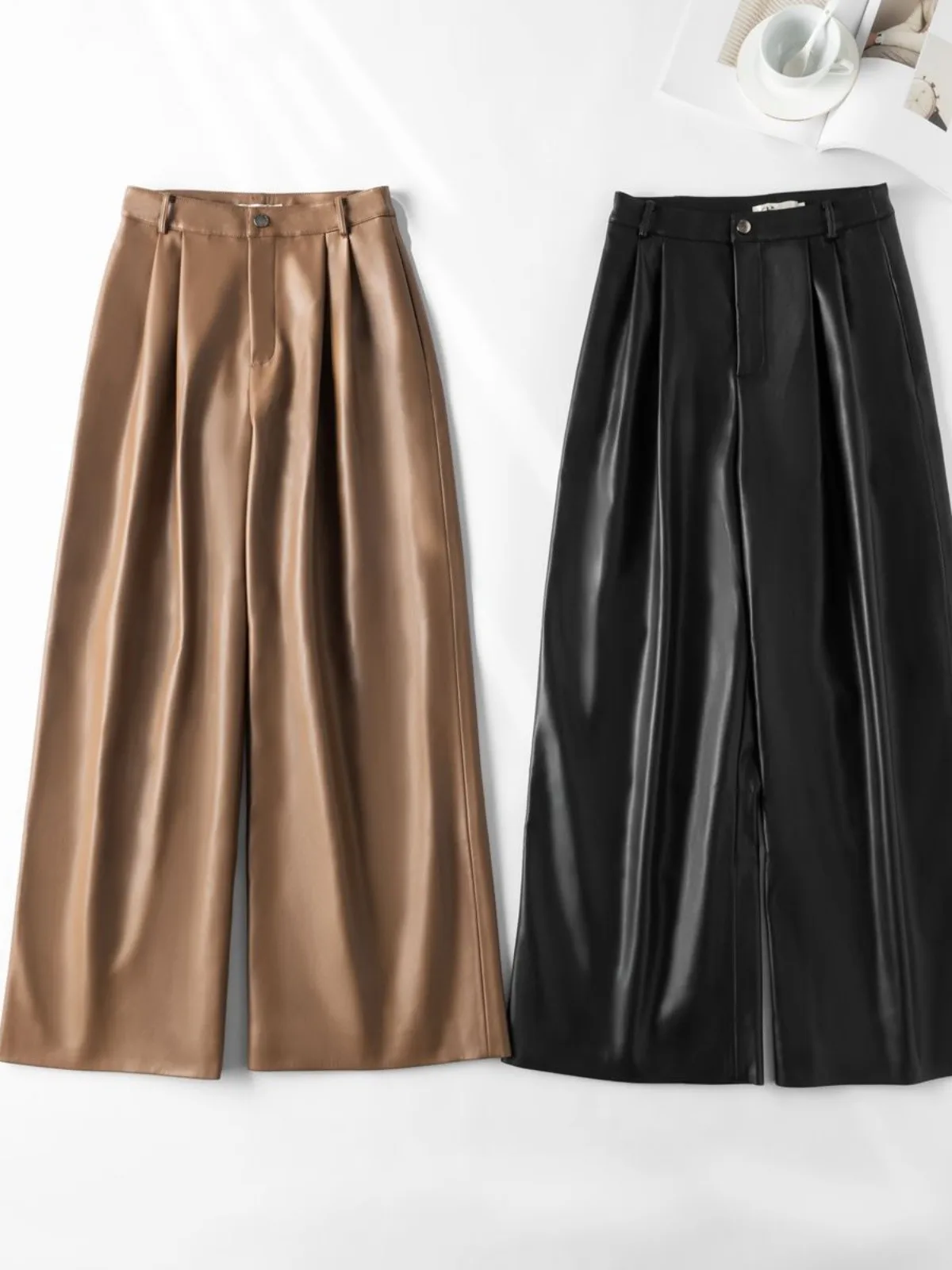 

High Waist Straight Leg Genuine eepskin Leather Pants Casual Versatile Floor Length Trousers for Women Autumn Winter New Ar...