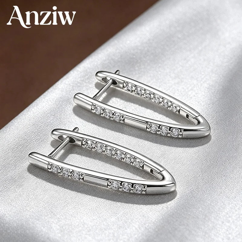 Anziw Clip Earrings Gold/Silver Color For Women Girl V-Shaped Moissanite Hoop Huggie Earrings Wedding Jewelry 14K Gold Filled
