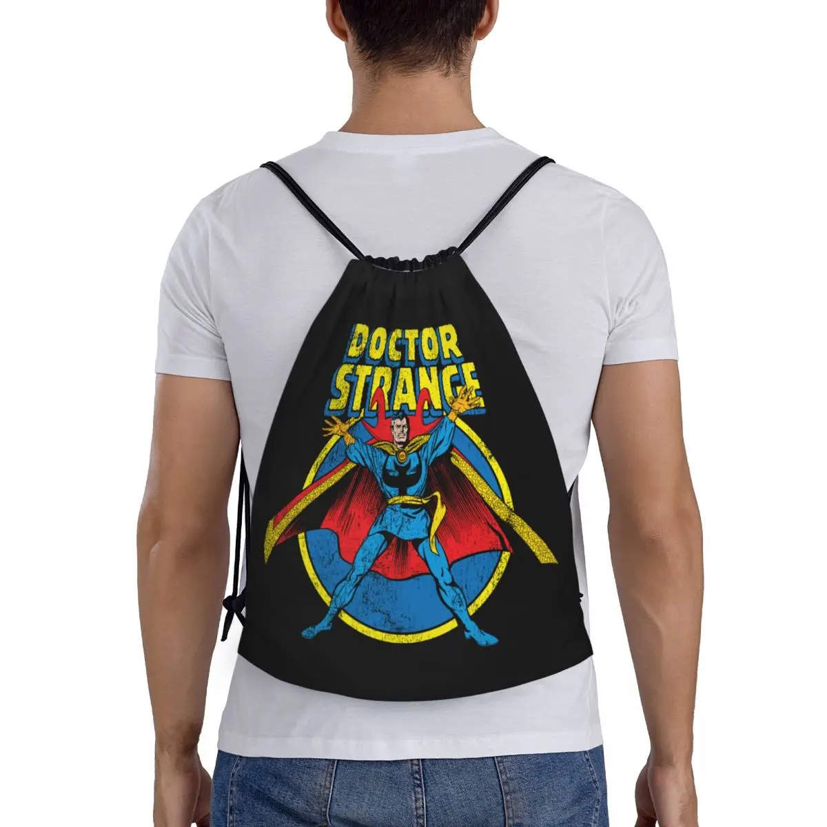 Custom Doctor Strange Cartoon Drawstring Backpack Sports Gym Bag for Women Men Training Sackpack