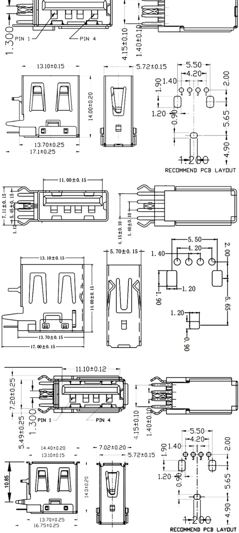 10 Stück Typ A USB-Buchse Datenschnittstelle USB-A 90-Grad-Winkelstecker Seiteneinführung Langer Körper Kurze Gebogene Kante Nein – Detail 2