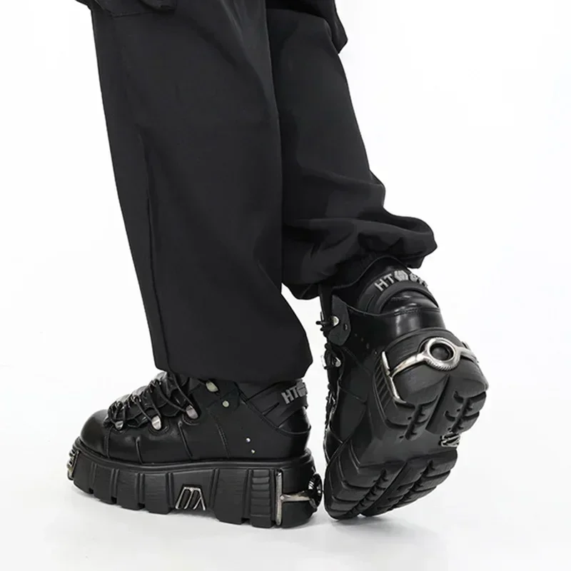 NEW Punk Style Women Shoes Lace-up heel height 6CM Platform Shoes Woman Gothic Ankle Rock Boots Metal Decor Woman Sneakers