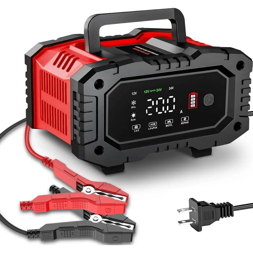

20Amp 12V/24V LiFePO4 Lead Acid Battery Maintainer, Trickle Automotive & Desulfator, Repair & Winter w/ Protections for AGM, Gel