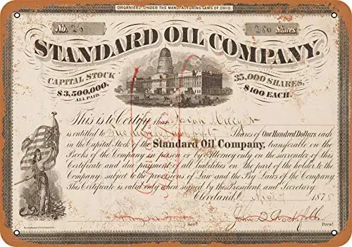 Wall-Color  Metal Sign - Certificate Art - 1875 Standard Oil Company Stock - Vintage Look