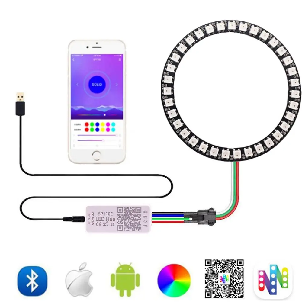 Pixel Angel Eye Ring Light, WS2812B, Adressable, DIY LED Circle, Flowing Colors, Light Effects, Home Decor, Gaming