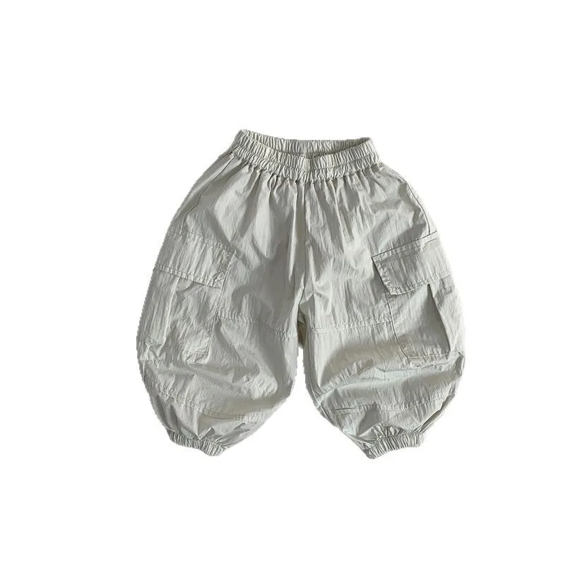 Thin Cargo Jogger Pants Elastic Waist Pocket Loose Trousers Kids Breathable Anti Mosquito Boys Girls Spring Summer Bottoms