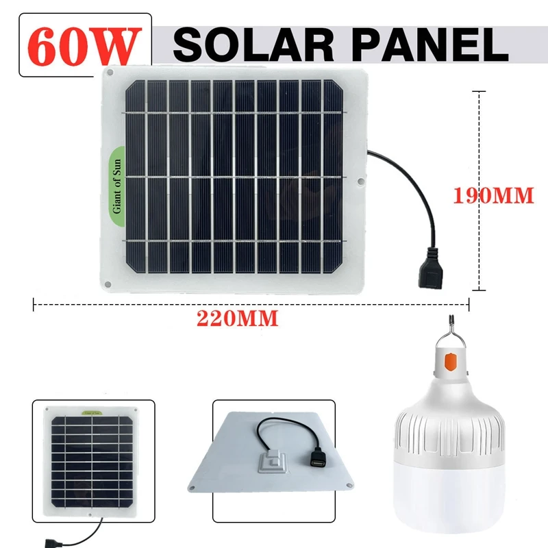 60W Solar Power Outdoor Light Solar Lamp Portable Bulb Solar Energy Lamp Led Lighting