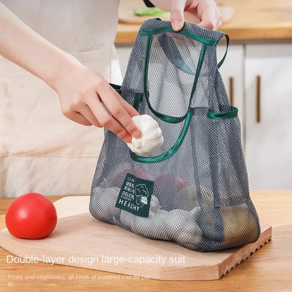 Terylene Hanging Storage Bags Large Capacity Portable Multifunctional Tote Bag Multi-purpose Kitchen Wall Hanging Net Kitchen