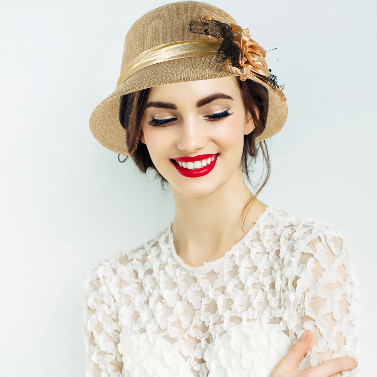 

Church Hat for Women Elegant Lace Flower Bucket Hat Vintage Tea Party Formal Event Accessory Warm Fashionable Outdoor Wear